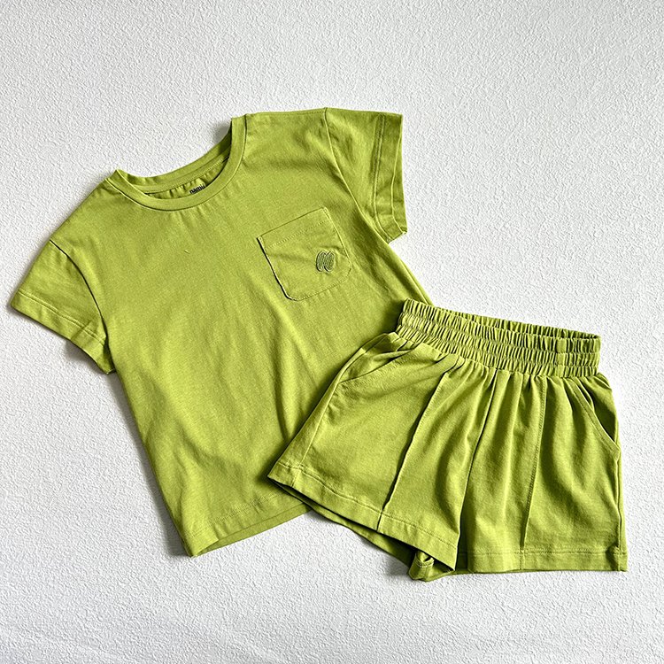 Baby toddler clothing set summer short-sleeved girls T-shirt shorts set solid color fashion new baby cloth set
