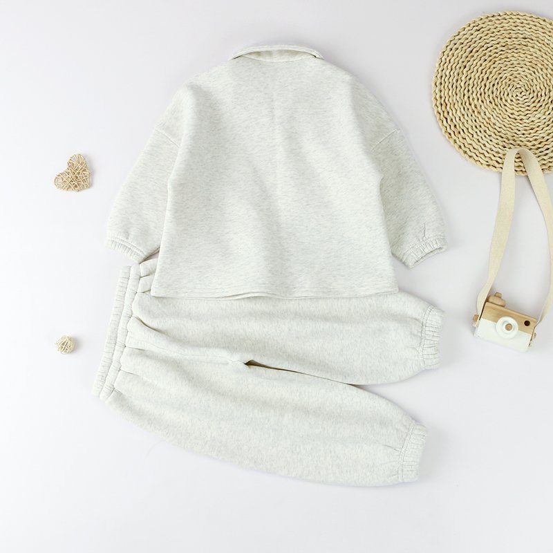 2024 Hot Custom Embroidery Winter Warm Children Clothes Sets Kids Long Sleeves Solid Color French Terry Boutique Boys Tracksuits
