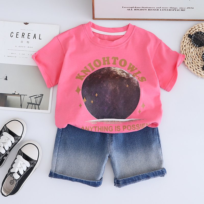Wholesale Europe America style kids outfit Summer cute Short sleeved shoulder strap pants suit set for kid boys