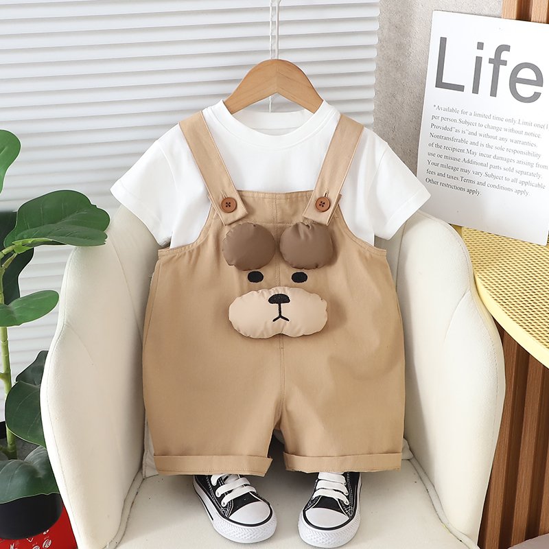 Wholesale Europe America style kids outfit Summer cute Short sleeved shoulder strap pants suit set for kid boys