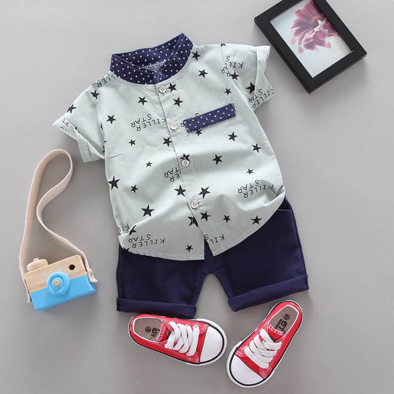 Star Letter Gentleman Shirt Tops Shorts 2021 Summer Fashion Style Children Boys Clothing Sets Baby Kids Clothes Sets