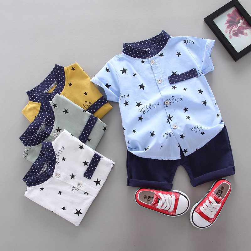 Star Letter Gentleman Shirt Tops Shorts 2021 Summer Fashion Style Children Boys Clothing Sets Baby Kids Clothes Sets