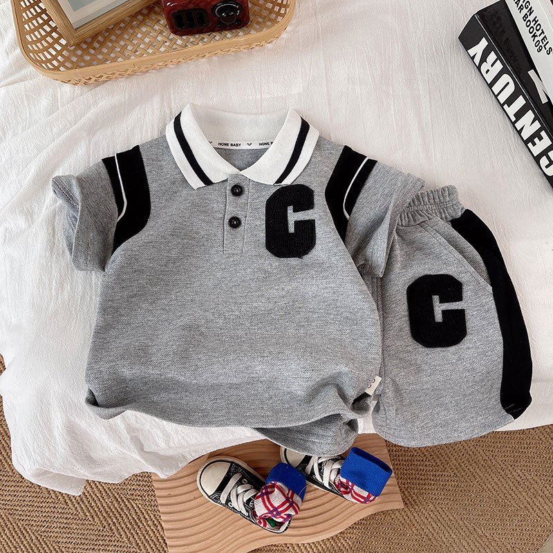Summer boys comfortable two-piece short-sleeved tracksuit sport boys clothing