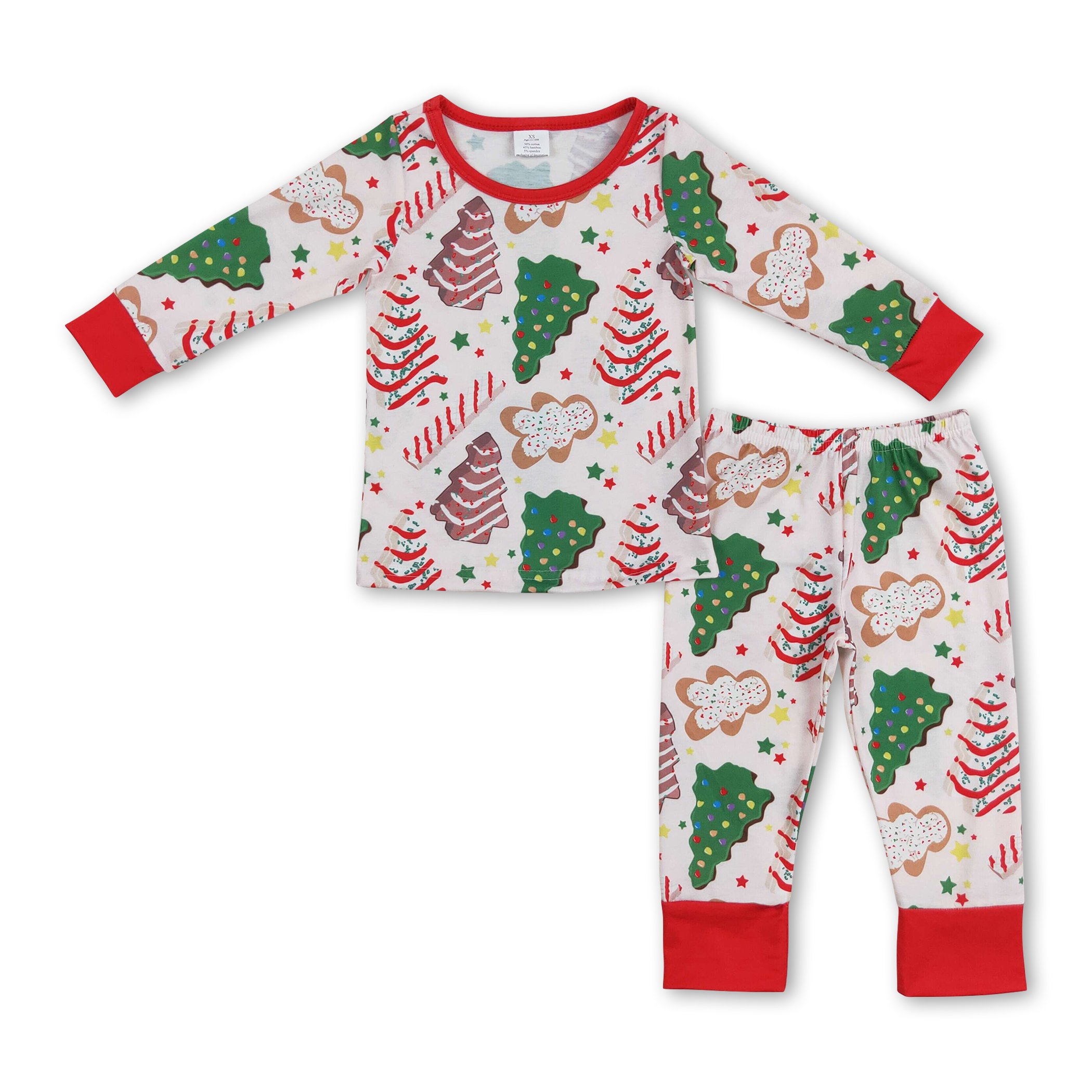 BLPO0549 Vintage fall clothe Christmas trees gingerbread pattern print red ruffle long sleeve pantsuit western boys pajamas sets