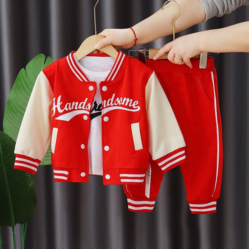 MC-9 Kids Clothes Set Wholesale Sport Set Suits 3pcs Letter Jackets Tshirt Top Pants Tracksuits for Toddler Boys Clothing Sets