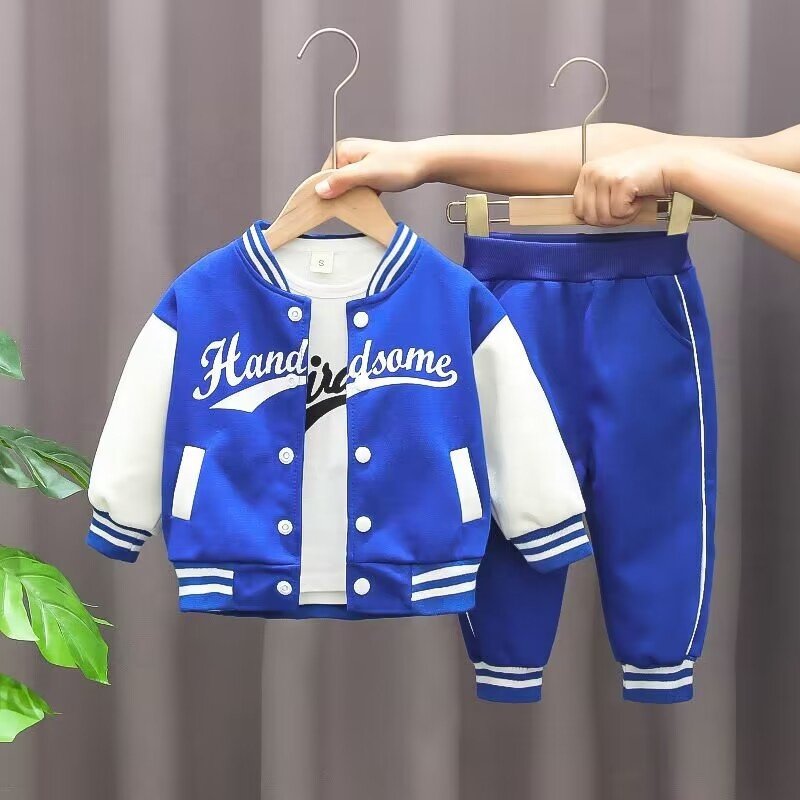 MC-9 Kids Clothes Set Wholesale Sport Set Suits 3pcs Letter Jackets Tshirt Top Pants Tracksuits for Toddler Boys Clothing Sets