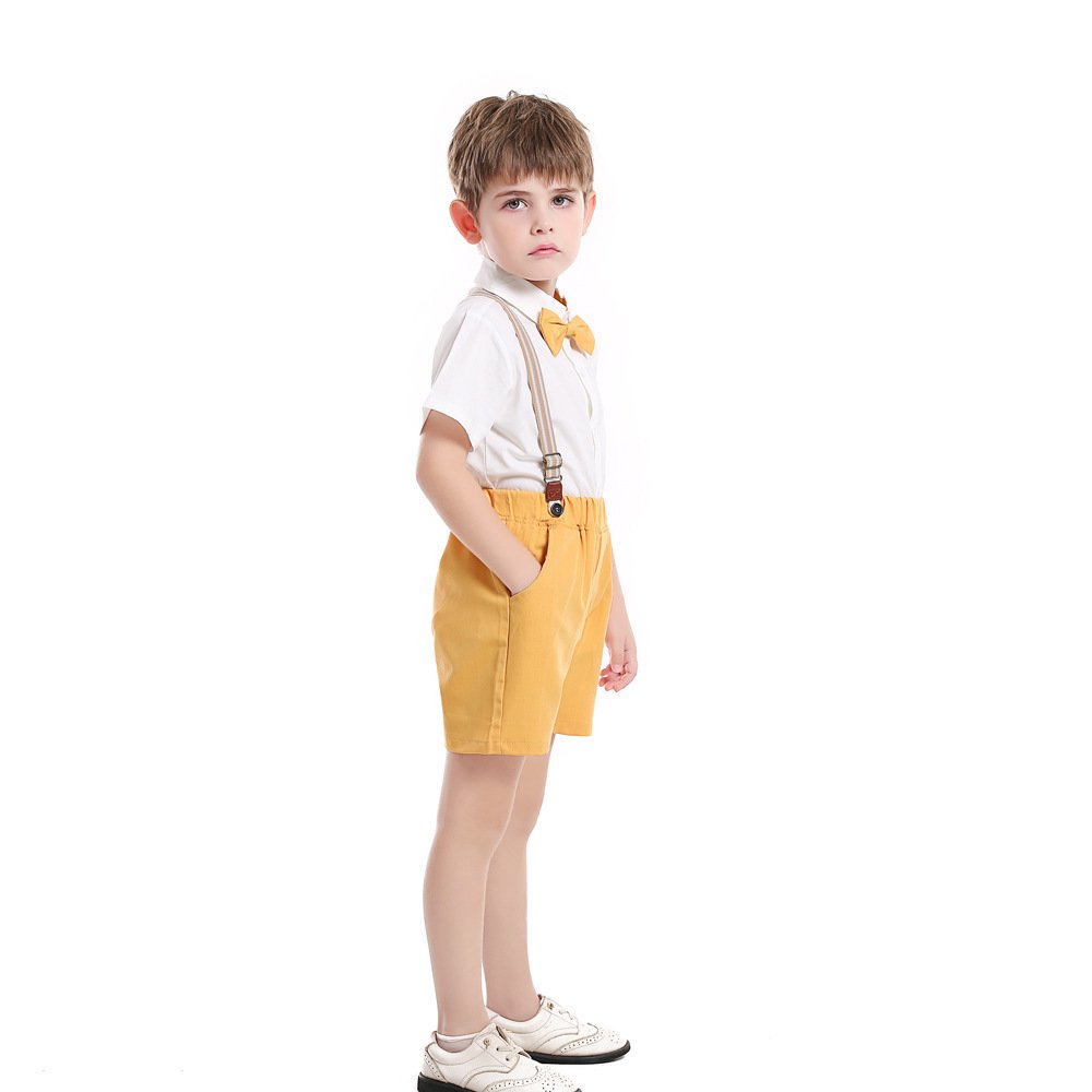 High Quality Summer Cotton Boys Sets Clothing White Shirt Yellow Shorts Boy Child Costume Soft Fabric Children's Clothing
