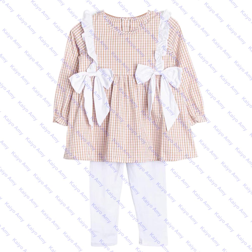 fall outfits 2024 woven tan gingham children girls leggings set sibling matching outfits toddler boys clothing set