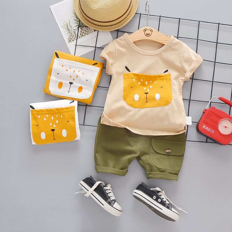 2019 comfortable fashion wholesale cheap good quality pocket short sleeves childlike summer boys clothing sets