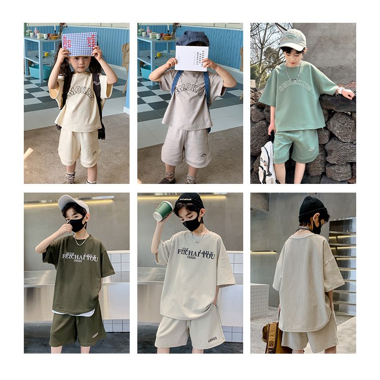 2023 Spring Summer Kids Designers Clothes Apparel Wholesale Custom Print Cotton Children Boys Clothing Set