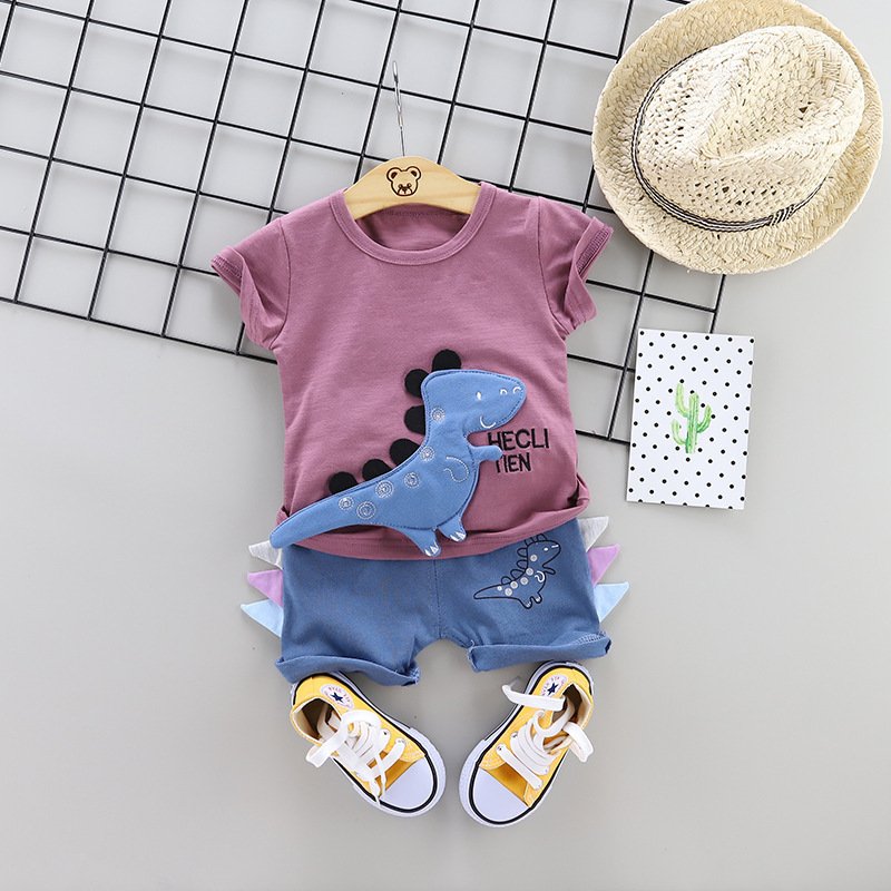 2024 Summer Anime Dinosaur Children Clothes Suit Baby Clothing Boys New T-shirt Shorts Two Piece Kids Clothing Set 1-3 Years