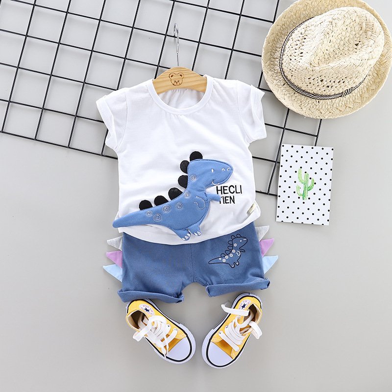 2024 Summer Anime Dinosaur Children Clothes Suit Baby Clothing Boys New T-shirt Shorts Two Piece Kids Clothing Set 1-3 Years