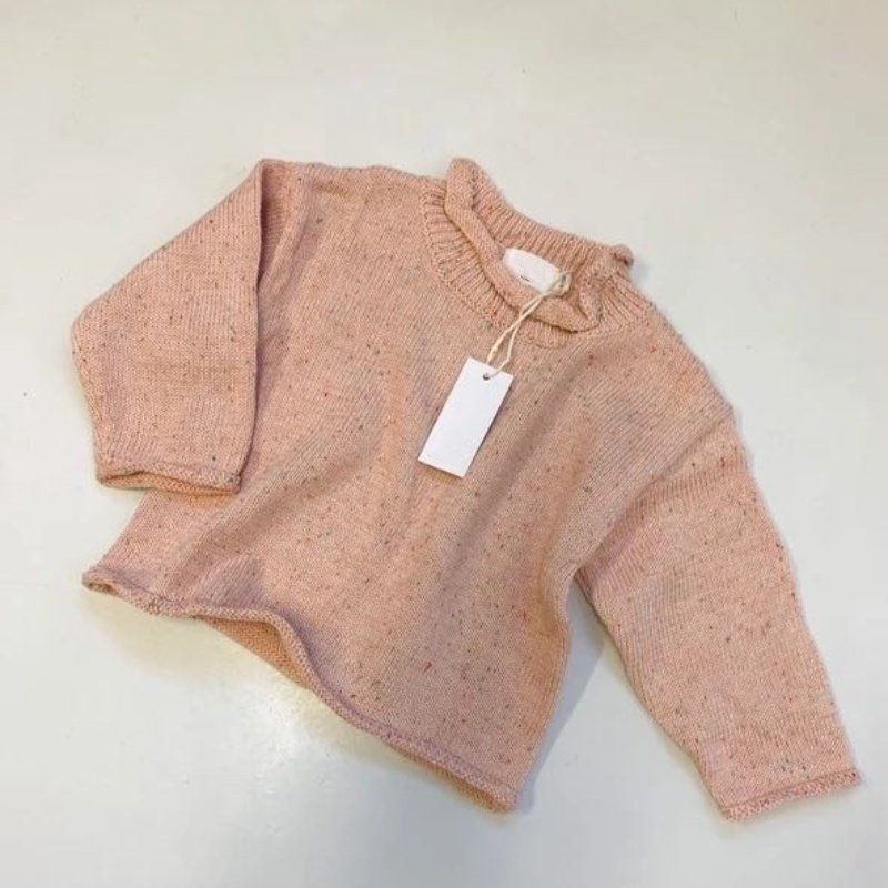 Hot-selling speckle sprinkle cotton long sleeve roll-neck pullover and wide pant knitted sweater baby clothing set