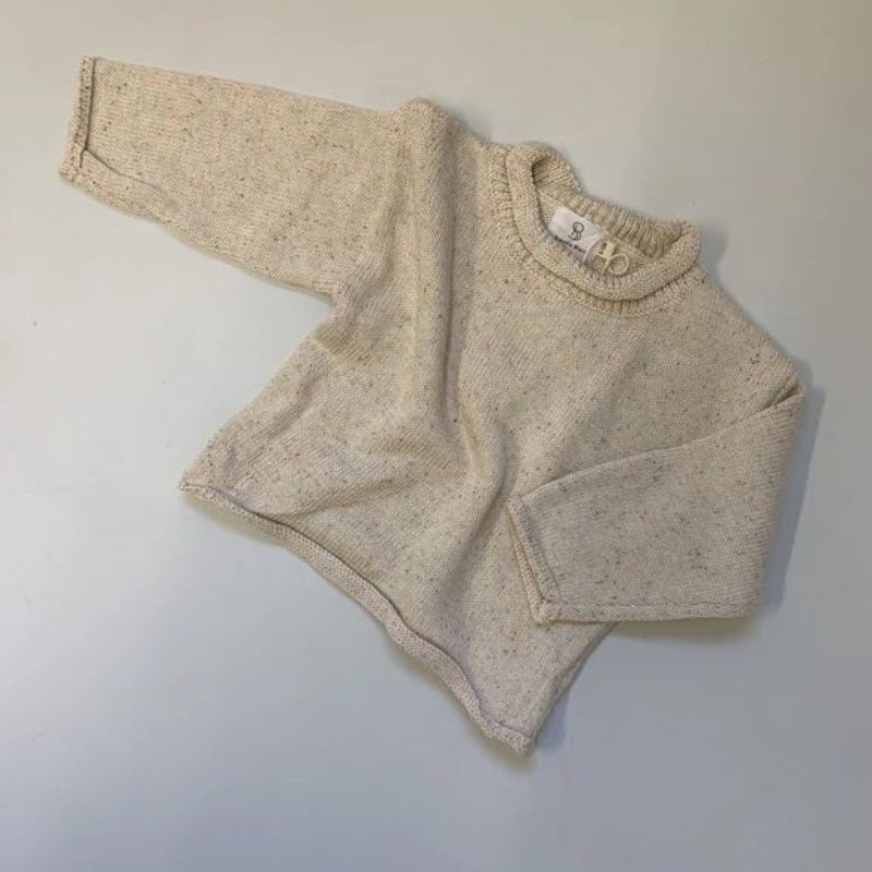 Hot-selling speckle sprinkle cotton long sleeve roll-neck pullover and wide pant knitted sweater baby clothing set