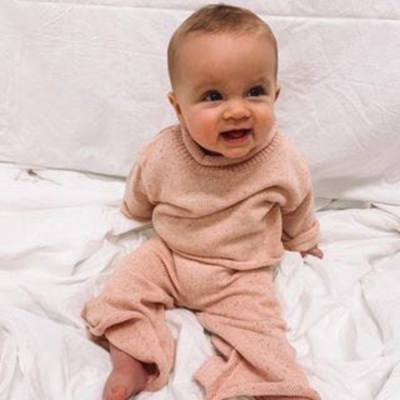 Hot-selling speckle sprinkle cotton long sleeve roll-neck pullover and wide pant knitted sweater baby clothing set