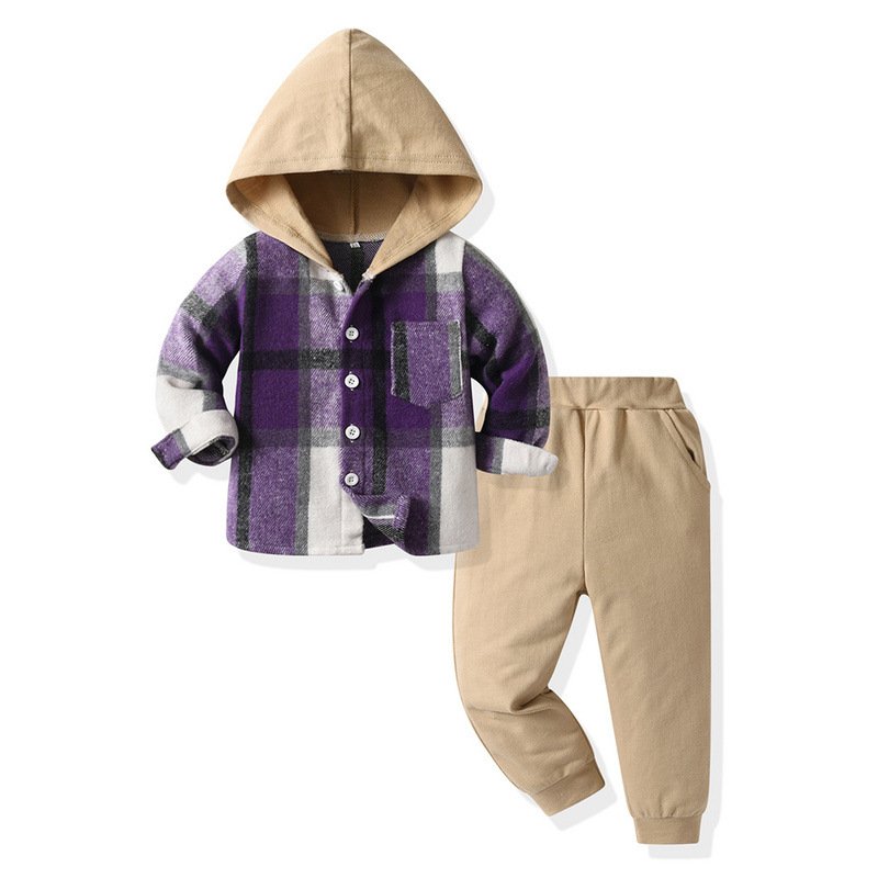 Boys Gentleman clothing set wholesale boy hooded sweatshirt pants 3pcs outfit autumn children plaid clothes set
