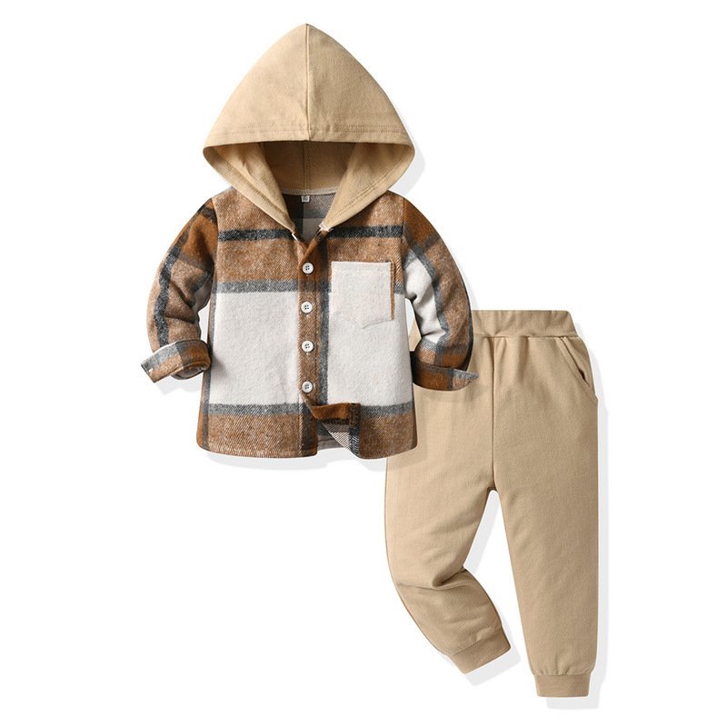Boys Gentleman clothing set wholesale boy hooded sweatshirt pants 3pcs outfit autumn children plaid clothes set