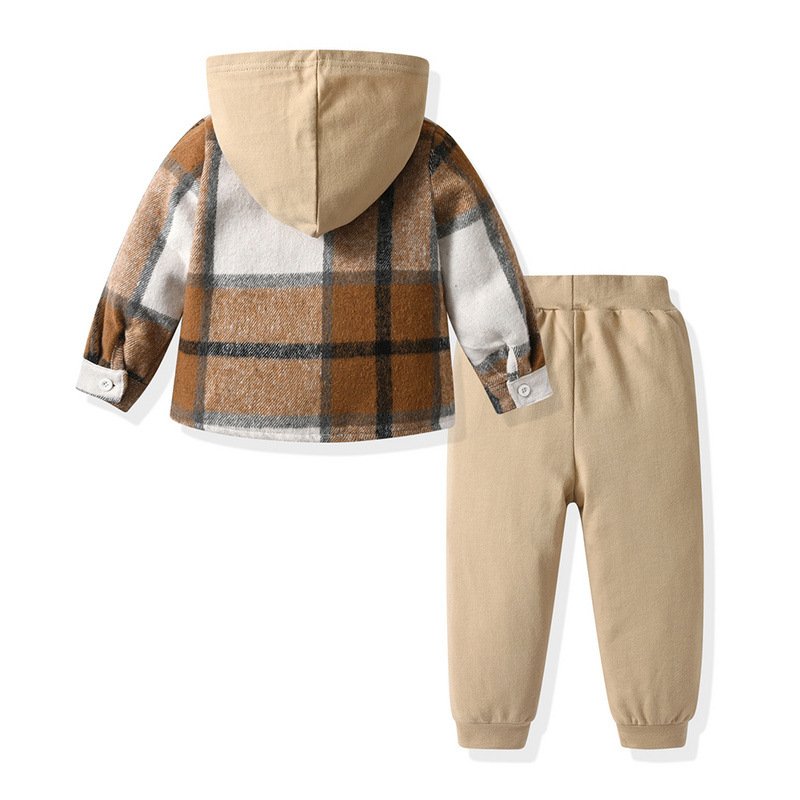 Boys Gentleman clothing set wholesale boy hooded sweatshirt pants 3pcs outfit autumn children plaid clothes set