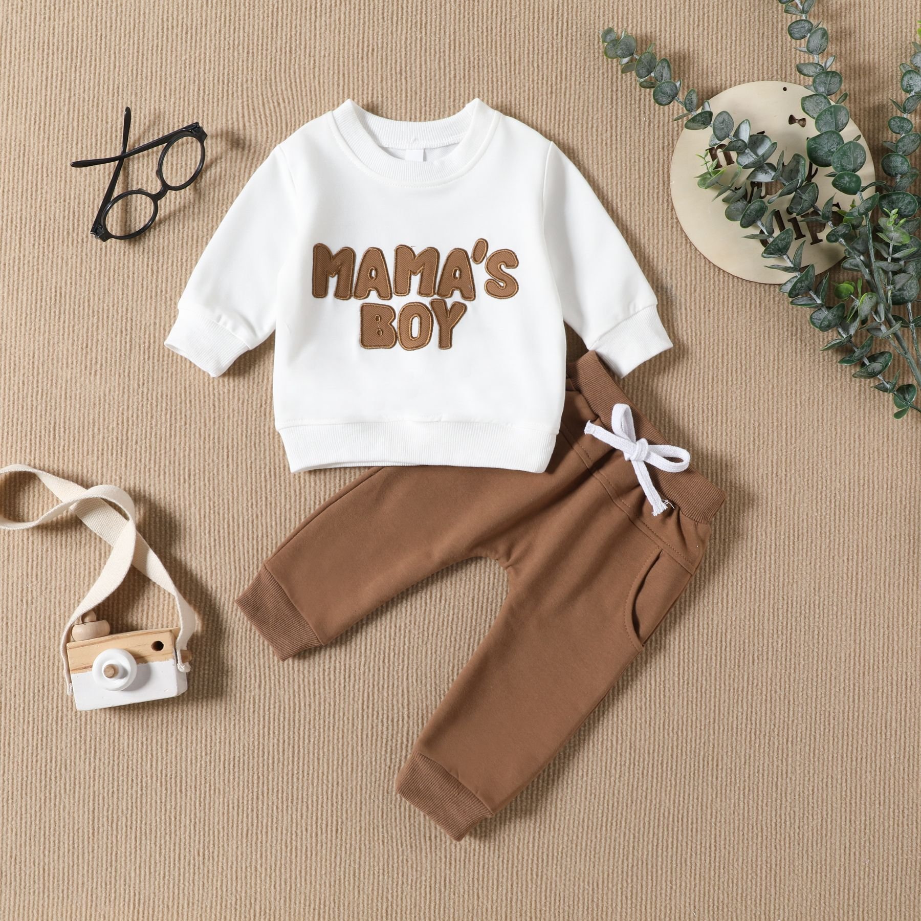 Children Clothes Autumn Boy Letter Embroidered Sports Sweatshirt + Solid Color Pants Two-Piece Boy Clothing Set
