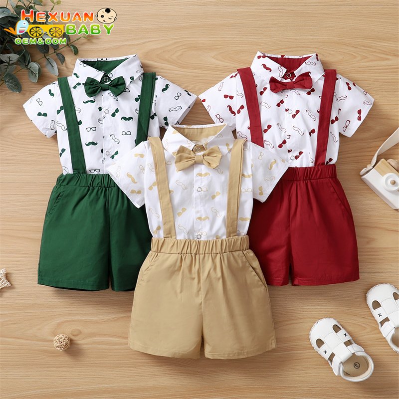 Toddler Baby Boy Clothes Baby Boy Summer Short Outfit Sets Short Sleeve Tops Suspender Shorts 2PCS Set Red 6-24 Months