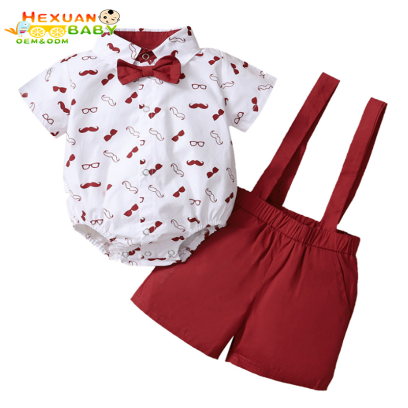 Toddler Baby Boy Clothes Baby Boy Summer Short Outfit Sets Short Sleeve Tops Suspender Shorts 2PCS Set Red 6-24 Months