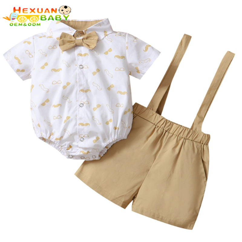 Toddler Baby Boy Clothes Baby Boy Summer Short Outfit Sets Short Sleeve Tops Suspender Shorts 2PCS Set Red 6-24 Months
