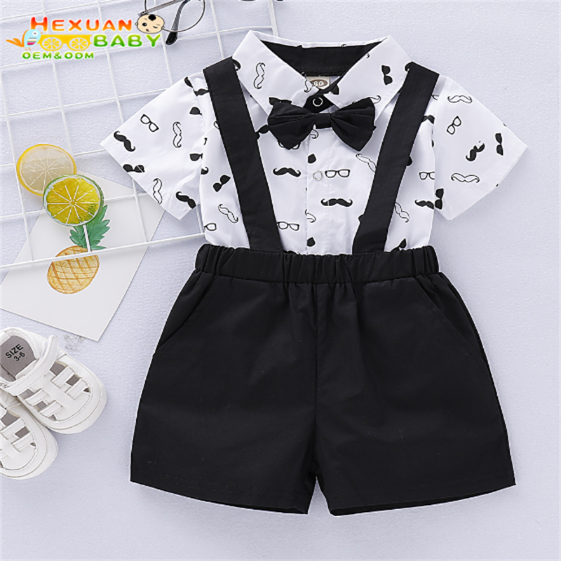Toddler Baby Boy Clothes Baby Boy Summer Short Outfit Sets Short Sleeve Tops Suspender Shorts 2PCS Set Red 6-24 Months