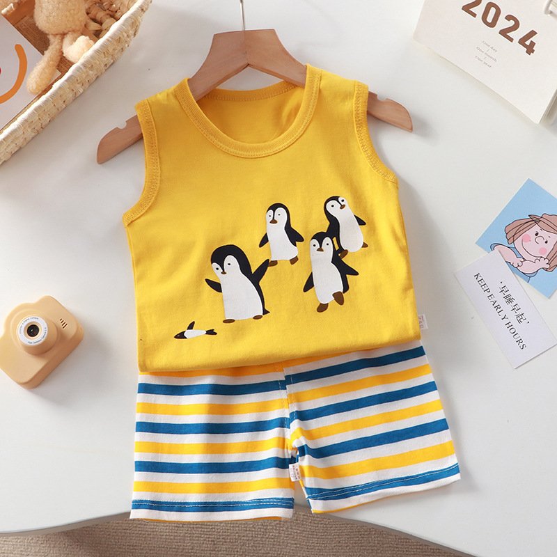 Children's short sleeve pajamas clothes summer cotton Kid's T-shirt baby Boy Clothing sets