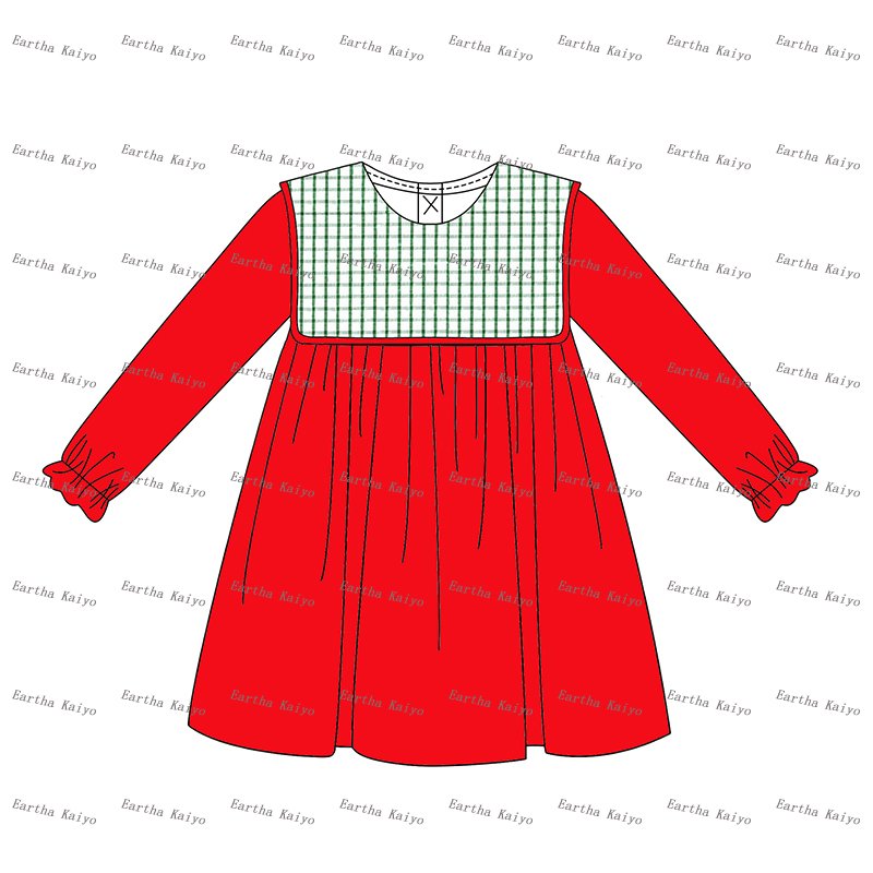 kid clothing wholesale green gingham Christmas bib collar monogram woven pants sets baby boy clothes