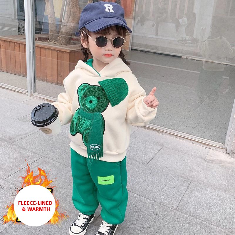 Hot Sale Fashion Winter Children Clothes Set Cartoon Padded Autumn Hooded Sweater Two Piece Warm Kid Clothes Set