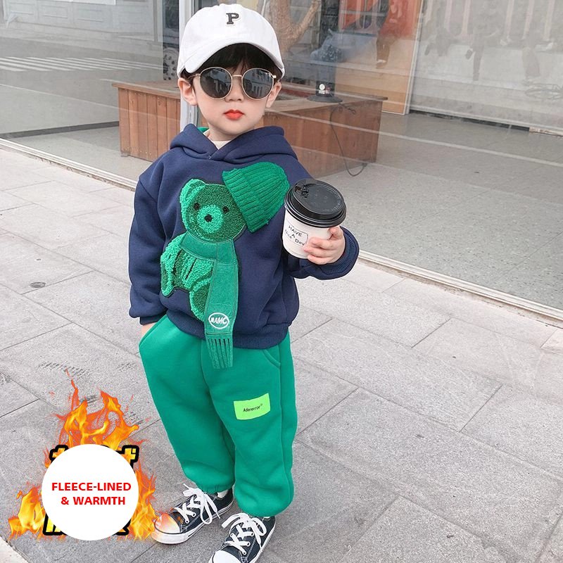 Hot Sale Fashion Winter Children Clothes Set Cartoon Padded Autumn Hooded Sweater Two Piece Warm Kid Clothes Set