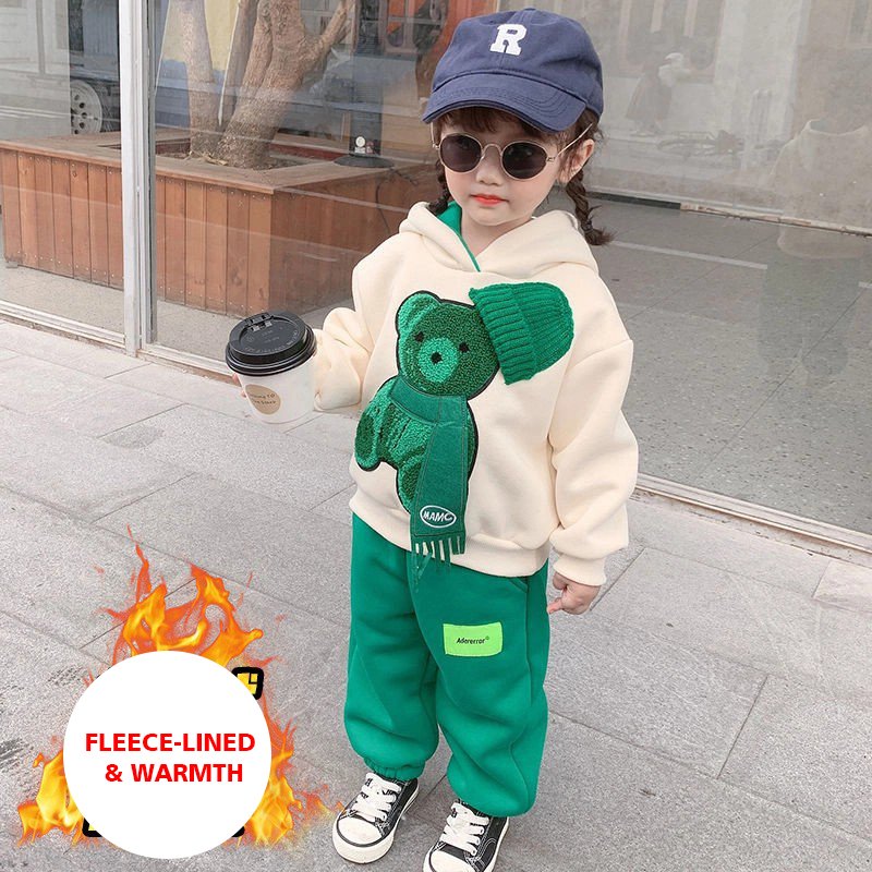 Hot Sale Fashion Winter Children Clothes Set Cartoon Padded Autumn Hooded Sweater Two Piece Warm Kid Clothes Set