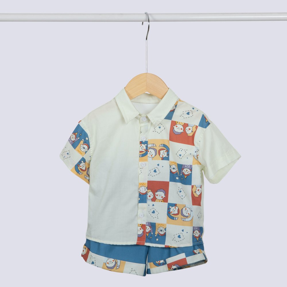 wholesale high quality boy clothing set shirt+shorts two piece set 100 cotton printed baby clothing set