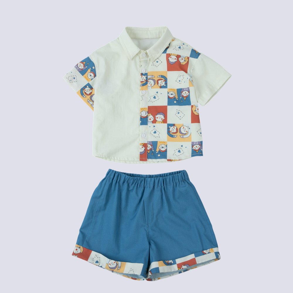 wholesale high quality boy clothing set shirt+shorts two piece set 100 cotton printed baby clothing set