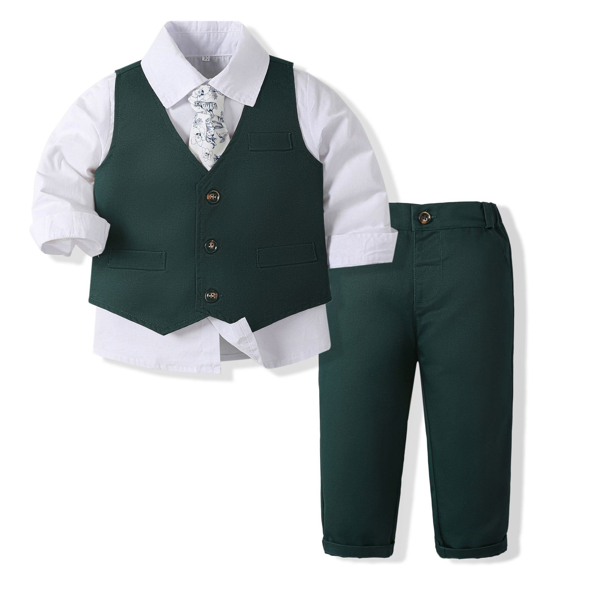 Spring Long Sleeve 3PCS Trouser Plaid Suit Baby Boys Gentleman Infants Toddlers boys wear