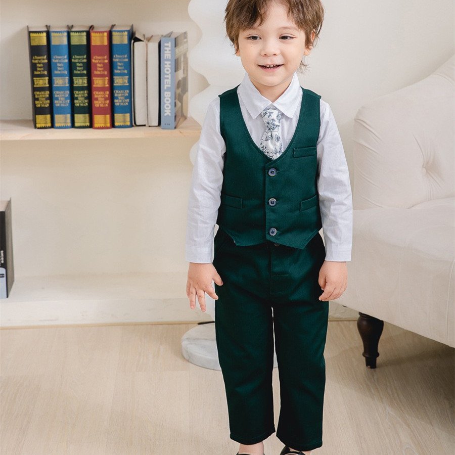 Spring Long Sleeve 3PCS Trouser Plaid Suit Baby Boys Gentleman Infants Toddlers boys wear