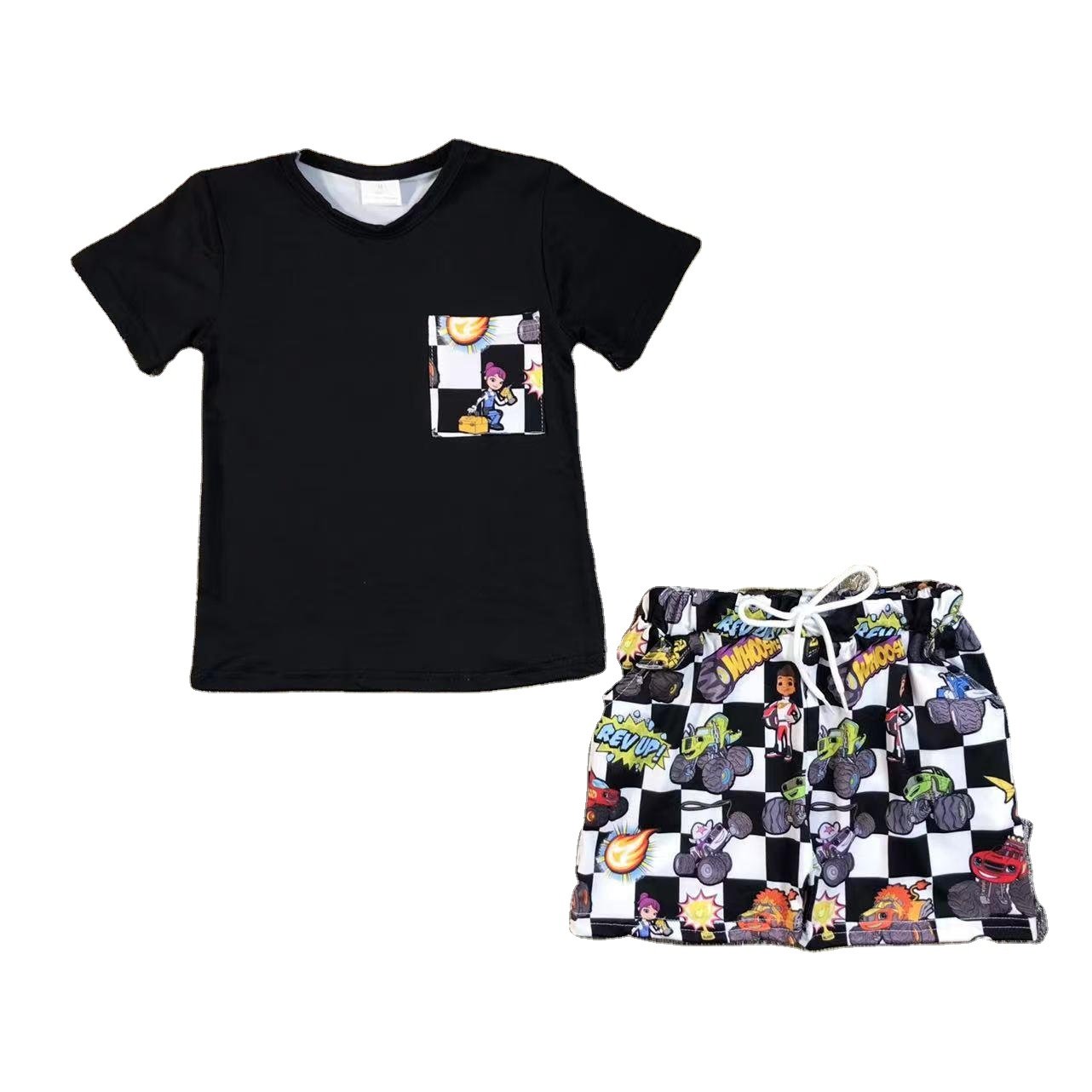 wholesale Children's suit pocket grey top tank truck camouflage shorts suit boys clothing sets
