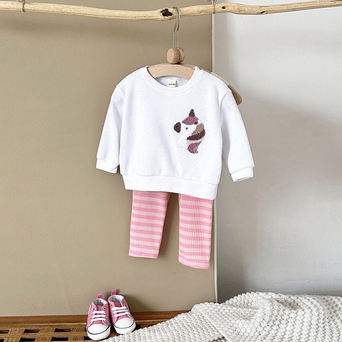 Autumn Baby Child Unicorn Embroider Hoodie 2PCS Newborn Round Neck Long Sleeve Leggings Set Clothes