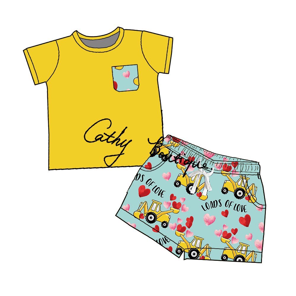 Valentine's day Baby Boy Clothes Custom heart truck Print baby boys summer clothing sets
