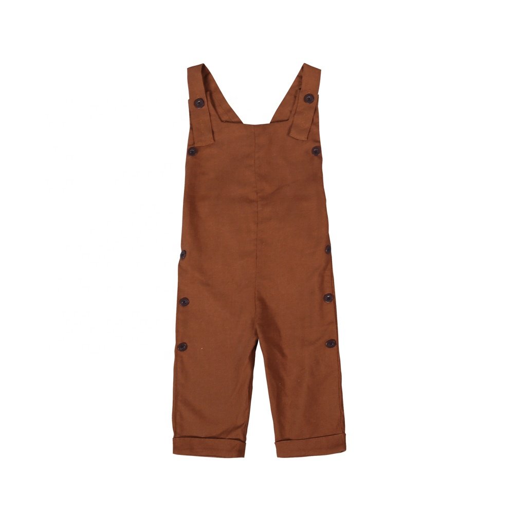 High Quality Manufacturer Vintage Baby Boy Clothing Set Short Sleeves Shirt, Brown Overalls 2 Pieces Outfits - Linen Set