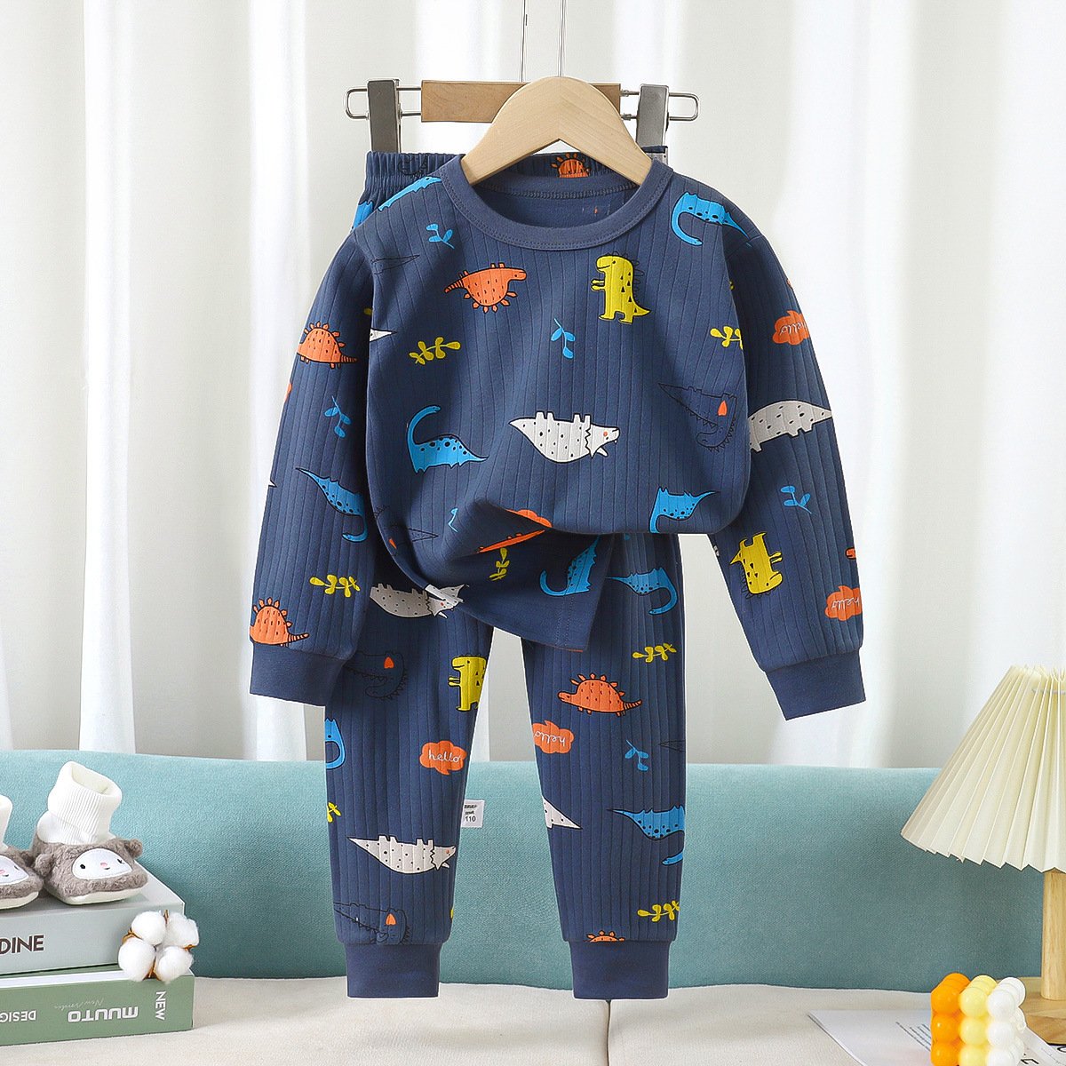 Pure cotton children's underwear set autumn and winter boys and girls long-sleeved youth home suit