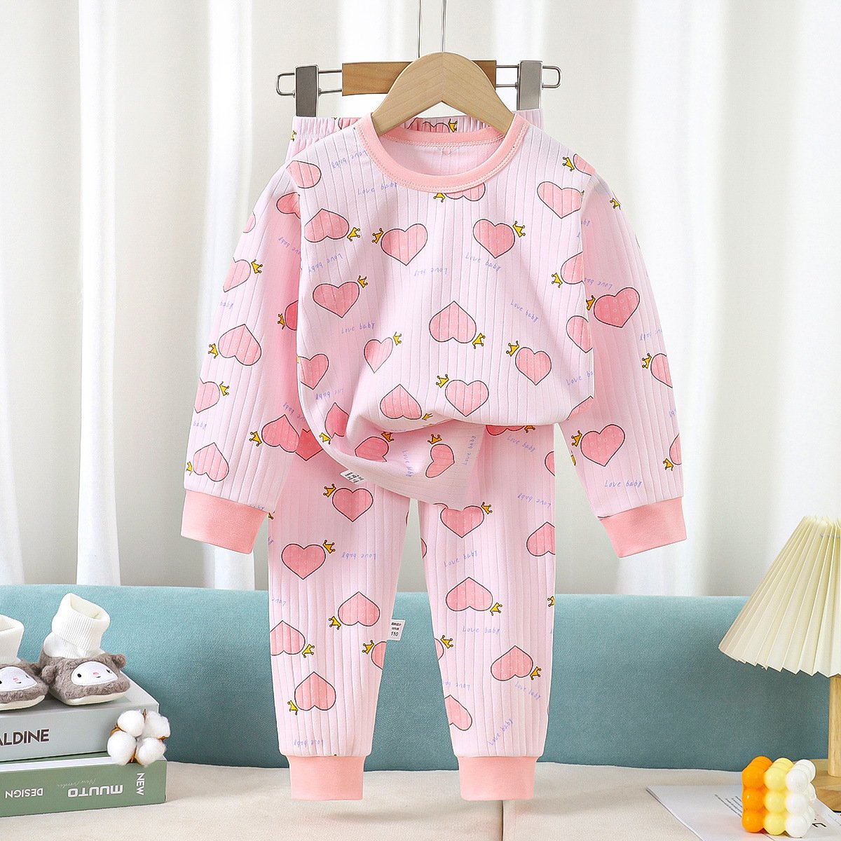 Pure cotton children's underwear set autumn and winter boys and girls long-sleeved youth home suit