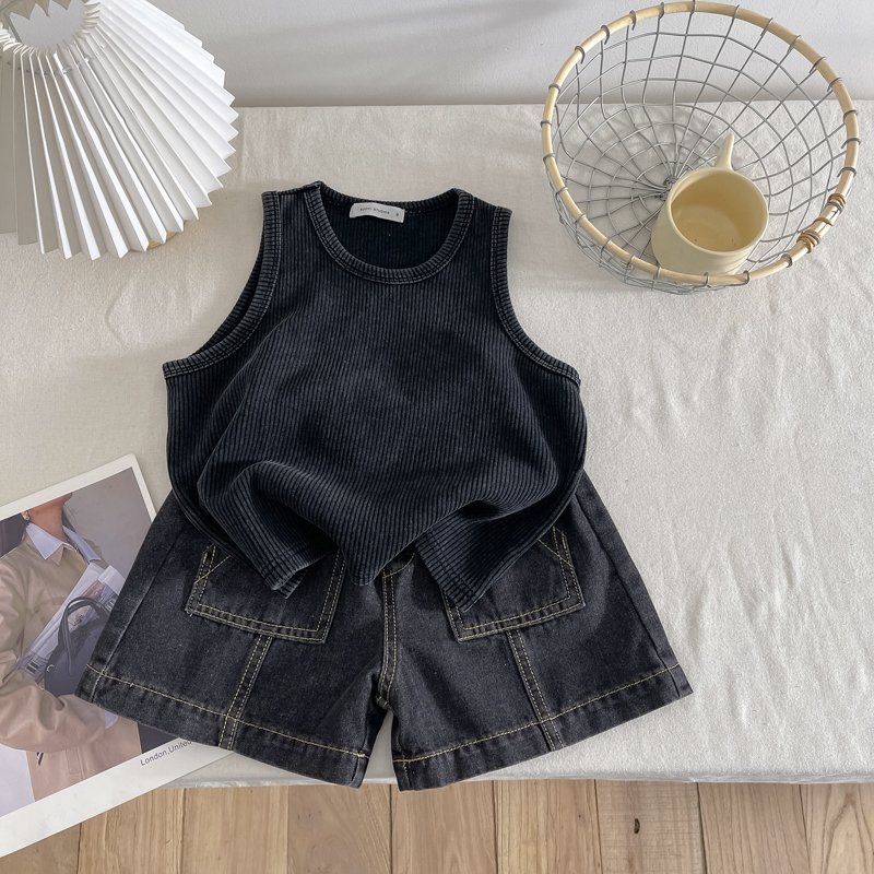 Boys Girls sleeveless outwear clothes 2Pcs Suit Kids Tops Shorts Boys clothing sets