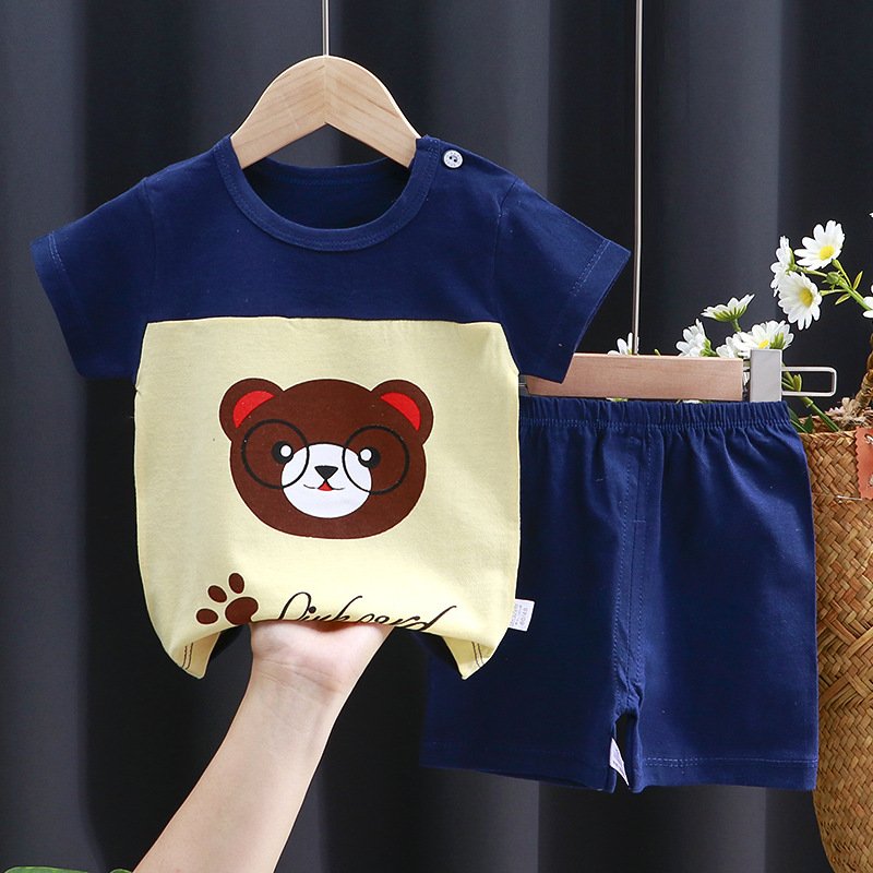 Children's short sleeved set, baby pure cotton children's clothing 2023 new model
