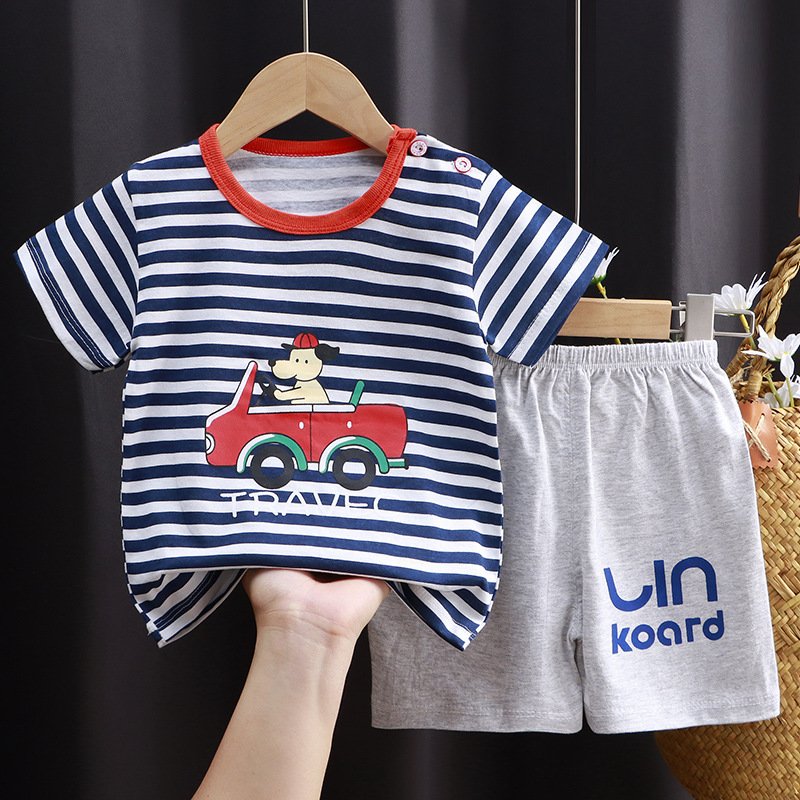 Children's short sleeved set, baby pure cotton children's clothing 2023 new model