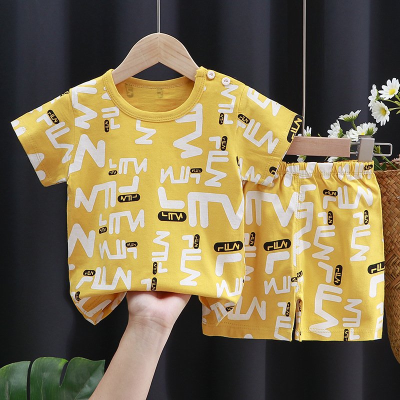Children's short sleeved set, baby pure cotton children's clothing 2023 new model