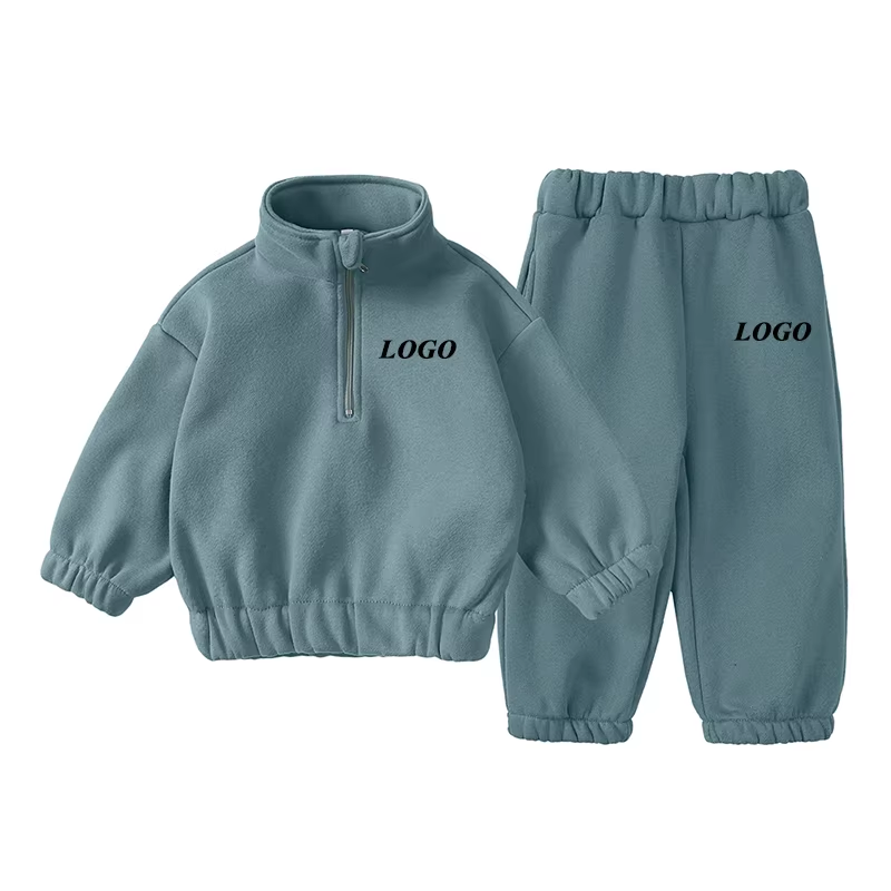 Custom logo child set boy children clothing zipper jumper and jogger pant kids tracksuit cotton french fleece boys clothing sets