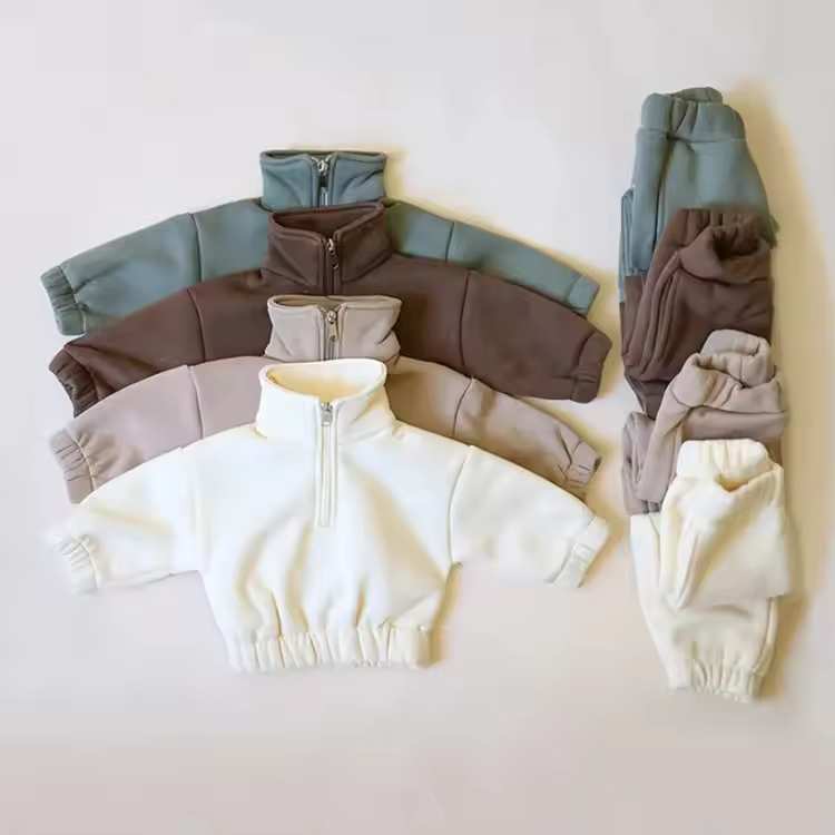 Custom logo child set boy children clothing zipper jumper and jogger pant kids tracksuit cotton french fleece boys clothing sets