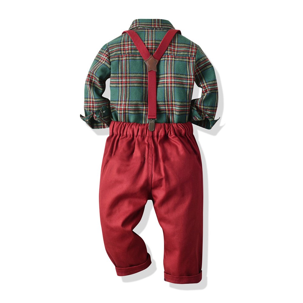 Children's Christmas Clothing New Boys Plaid Long Sleeve Shirt Pants Set Handsome Kids Clothes