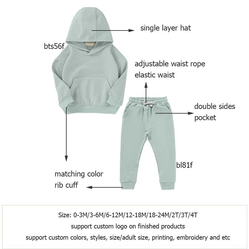Solid Pullover Kangaroo Pocket Baby Hoodies And Pants set Kids Hoodie clothing set Children Jogger set